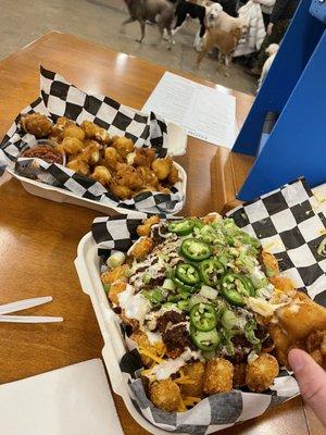 Cheese curds and chili cheese tots