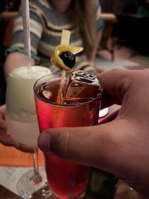 Cherry pop cocktail, pineapple foam mocktail