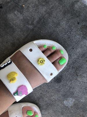 Melon colored pedicure