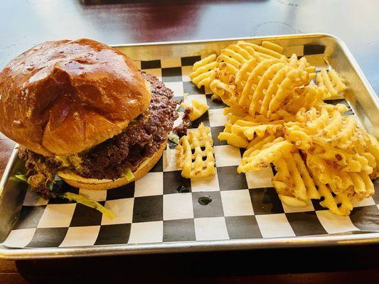 The OG burger with Waffle Fries