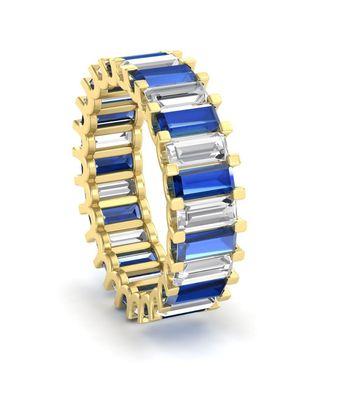 Custom Sapphire and Diamond Baguette Band