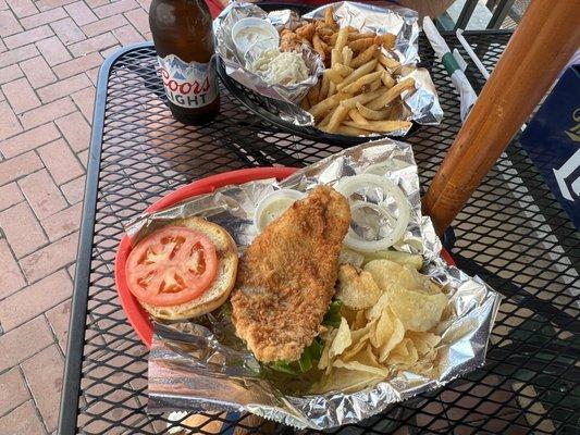 Fish Sandwich and Fried Clams.