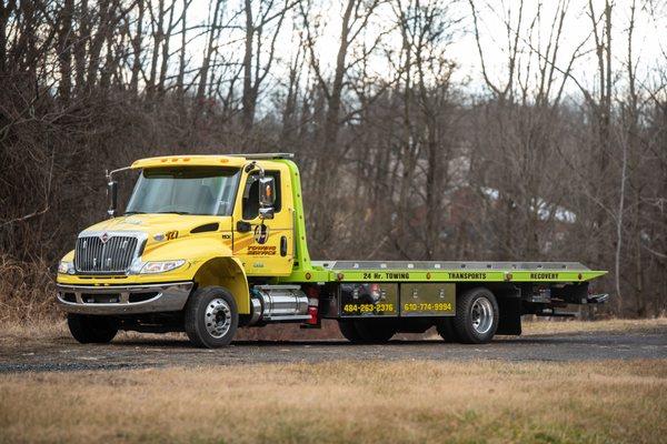 #Truck127, a 2020 International with a Miller Industries Chevron 21 ft rollback body.  Supplied by East Penn Truck Equipment.