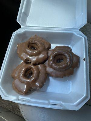 Old-fashioned buttermilk chocolate dipped doughnuts. Yum Yum!