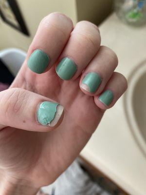 i got my nails done less than twenty-four hours before they started chipping. this is the result.