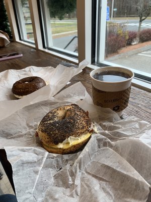 Poppy seed breakfast bagel and pumpernickel with cream cheese