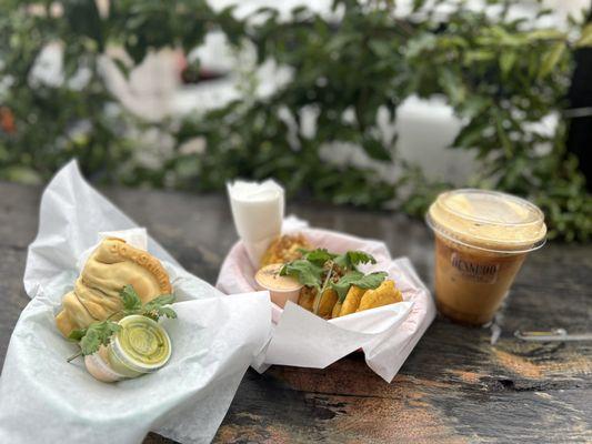 Tostones and chicken Empanadas