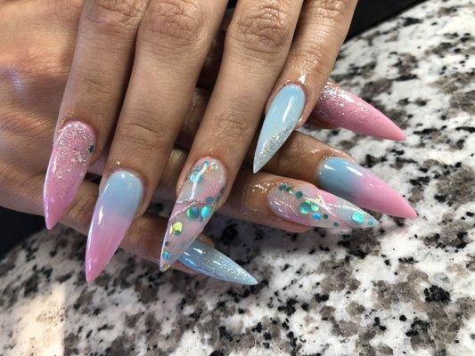 Baby pink and baby blue with sparkling design