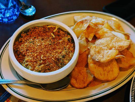 Artichoke dip with homemade chips