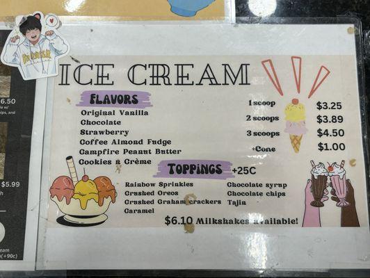 ice cream menu