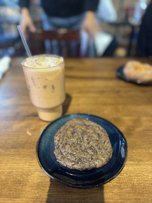 Vegan Chocolate Chip Cookie & Iced Bourbon Caramel Latte