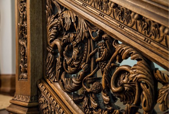 Reproduction of a hand-carved staircase.       
New Jersey