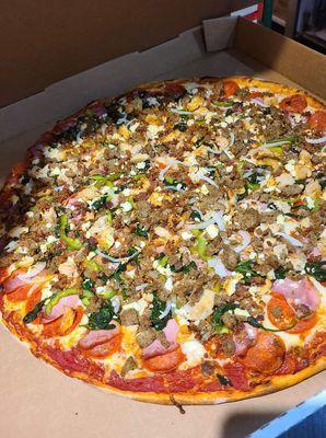 An impressive 14 topping pizza! Woah!