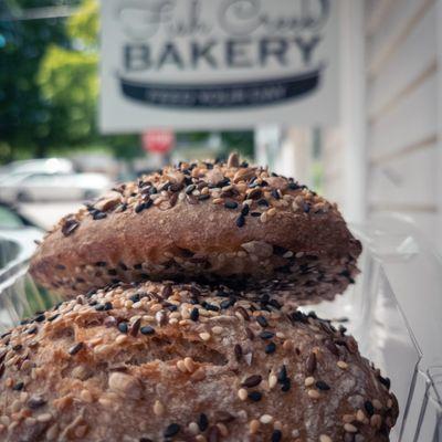 Crispy, very tasty, aromatic, healthy sourdough bread with sesame, flax , sunflower seeds, and pink Himalayan salt.