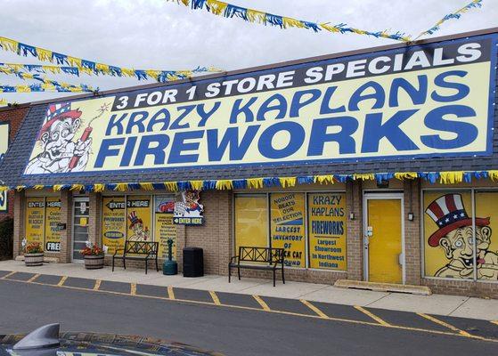 Hard to miss Krazy Kaplan's explosives emporium by I-94 (actually on the frontage road off Cline Ave)