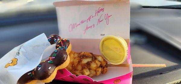 Potato half and half with chocolate donut