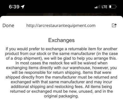 Store exchange policy