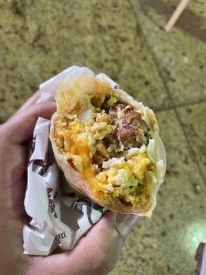 Sausage, Egg, Potato and Cheese Breakfast Burrito