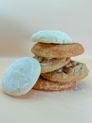 Almond Cloud, Snickerdoodle, & our gluten free Chocolate Chunk cookies