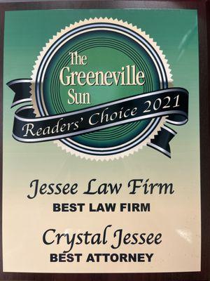 2021 Greeneville's Readers Choice award for best law firm and best attorney!!