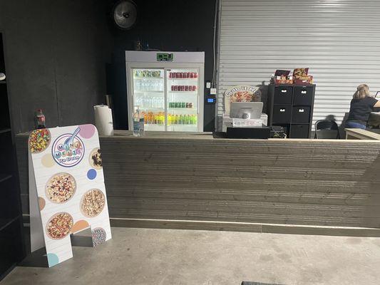 Snack bar. Check-in register is on the right.