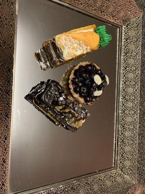 Carrot came, Chocolate Cookie Cake and Blueberry Lemon Tart