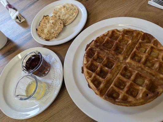 Belgian waffle with melted butter and warm syrup... Awesome