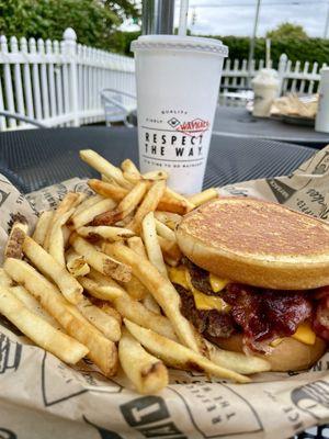 The Cheeeesy Burger with added bacon. Plus fries and drink.