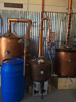 100% hand crafted stills. Built by one of the owners, Matt. The small one in the middle will be used for Gin production!