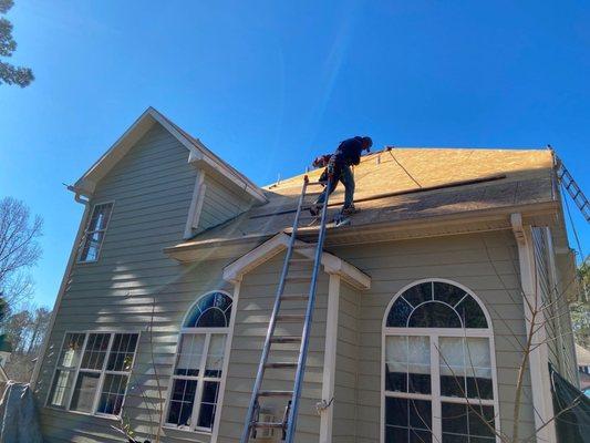 Working on a new roof installation in Atlanta.