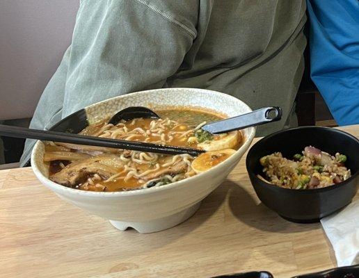 Spicy tonkatsu ramen and pork fried rice