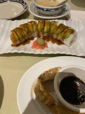 American dream roll and pork gyozas