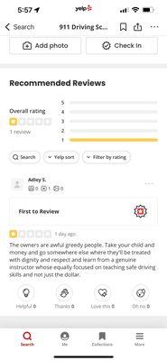 This is a screenshot of the only review this business had prior to mine.