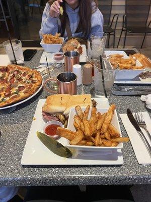 The Bugsy Malone Pizza, Pub Cuban Sandwich, Chicken Parmesan Sandwich, steak French Dip Sandwich