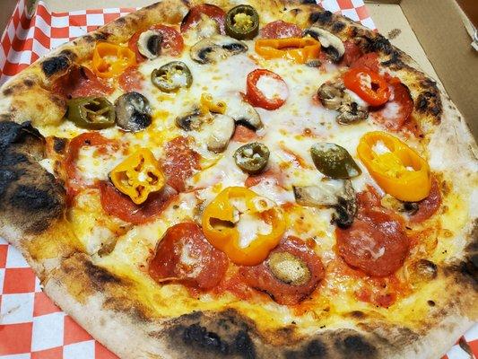 Pepperoni, mushroom, and jalapenos