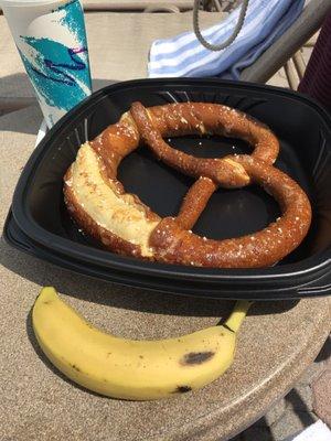 The pretzel is from the pool bar, probably the same kitchen