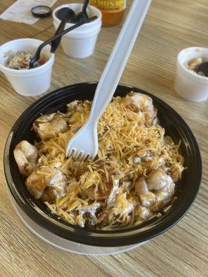 Custom Bowl Small x brown rice x teriyaki sauce x chicken & shrimp x cheese