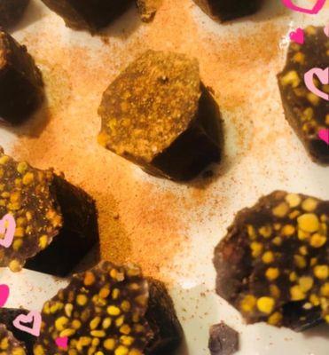 Raw Chocolates with rose and bee pollen