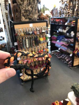 Kind of a sucky picture (sorry!)  This is a leather bracelet made in Indonesia