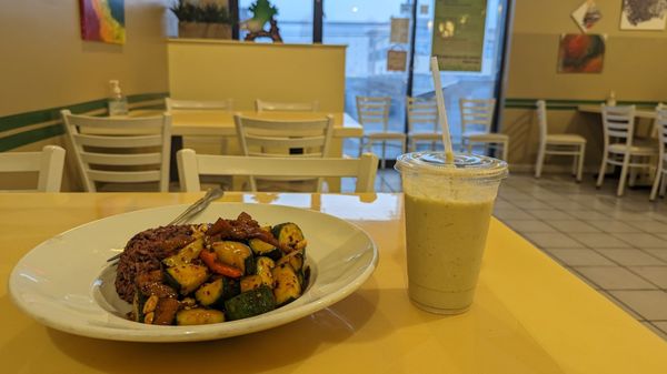 Kung Pao fusion and banana avocado shake