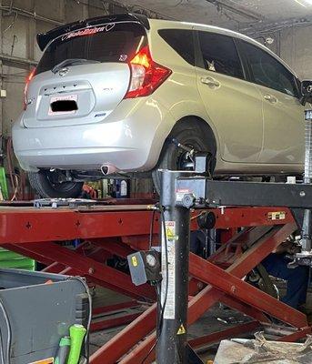 My car getting an alignment on professional aligning equipment! got pretty happy when I saw what they used!