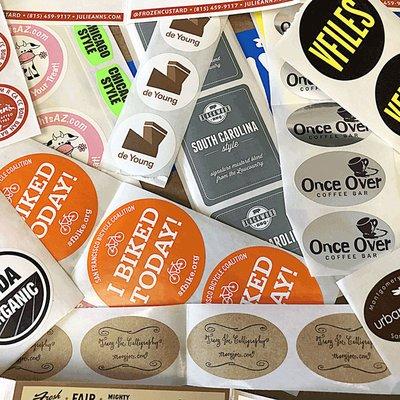 PAPER LABELS: Printed on paper, for indoor use. Delivered on a roll, easy to peel & apply (for human or machine).