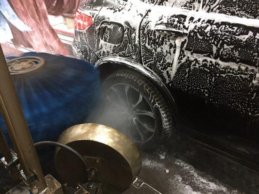 EVERY wheel is blasted with 40 gallons of water per minute to throughly rinse it out (stage 3)