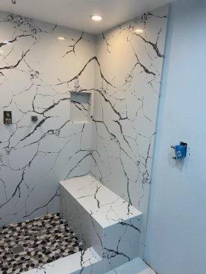 Quartz slab in a stand up shower