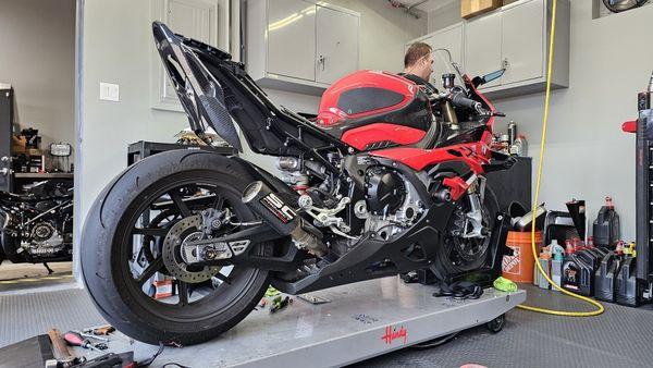 BMW S1000RR gets serviced and accessories.