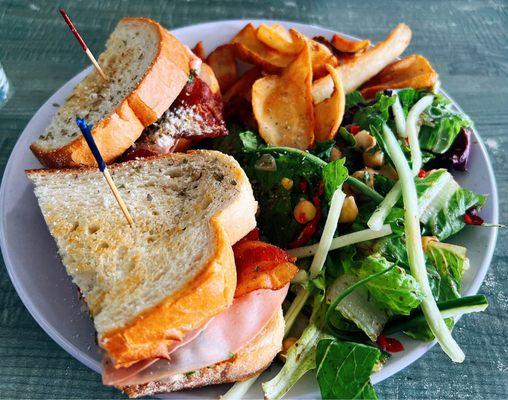 turkey and brie sandwich w/ house salad and fries