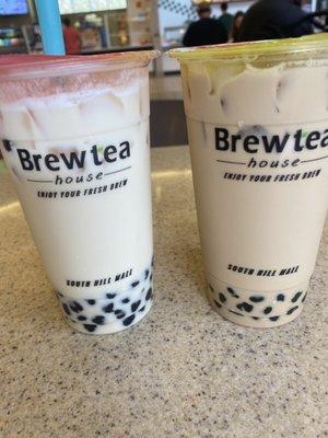 Jasmine milk tea in left is overly sweet, almost undrinkable.