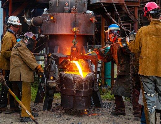 A Metal Pour for a Metal Arts Workshop at the Carrie Blast Furnaces