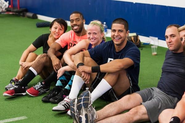 Athletes hanging out after a tough WOD