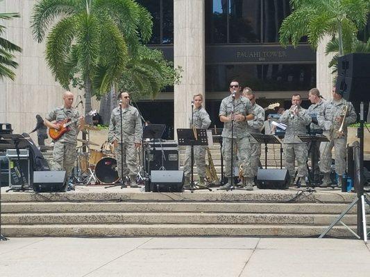 Air force band playing during lunch